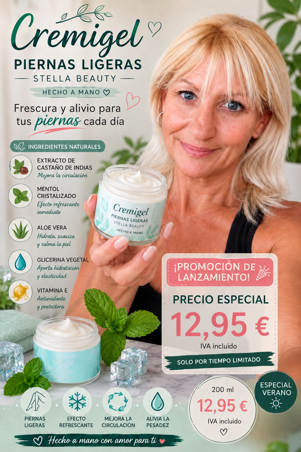 ❄️🌿🦵 Cremigel Piernas Ligeras Stella Beauty | Efecto Frescor Inmediato